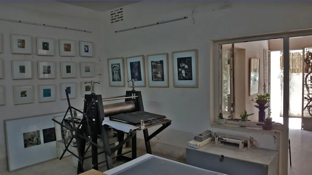 The studio's etching press